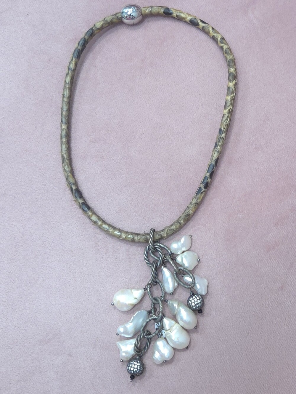 Boho Python Magnetic Dangle Freshwater Pearl Necklace